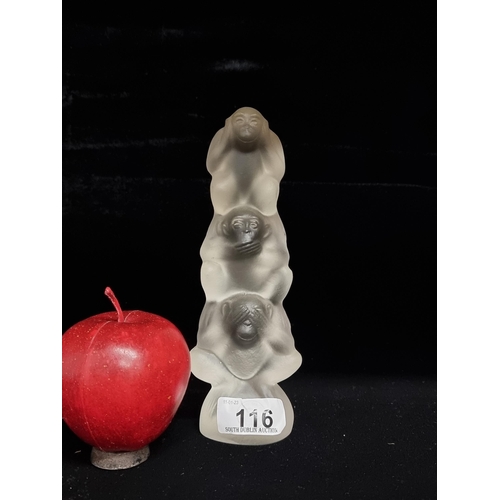 116 - A great Desna Bohemian glass figurine of the Three Wise Monkeys. In good condition, with original st... 