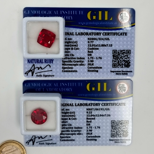 16 - Two certified Natural Ruby gemstones, which includes a round brilliant cut 9.22 carat Ruby which is ... 