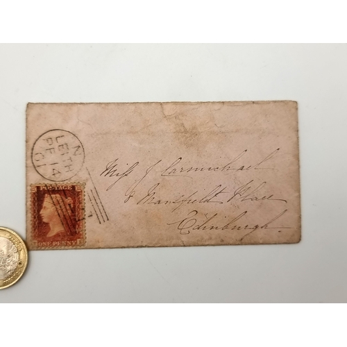 22 - An interesting 1841 antique hand passed envelope letter, with an Edinburgh address, a Leith postal m... 