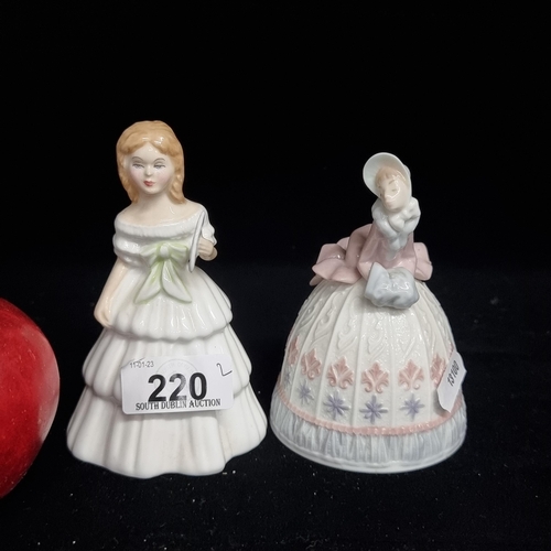 220 - Two porcelain lady figures including a Royal Doulton Julie figure with a Lladró hand bell with large... 