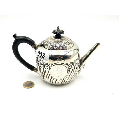 3 - A fine example of a  Victorian sterling silver bachelors teapot, featuring a profuse hammered abstra... 
