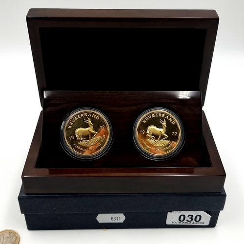 30 - Two reproduction full Krugerarands  coins, dated 1972. In mint condition and presented in a handsome... 