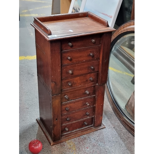 482 - Star lot A Victorian table top Wellington chest with eight neatly proportioned drawers with wooden k... 