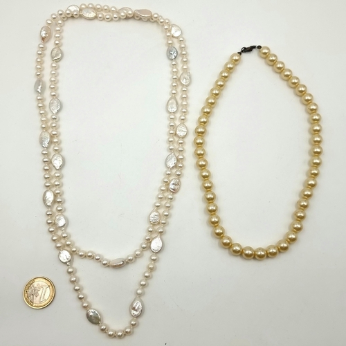54 - Two vintage Pearl necklaces, including a pretty choker style necklace (length: 38cm). Together with ... 