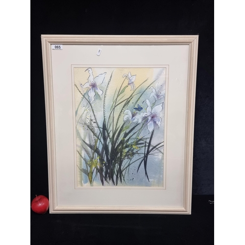 65 - A lovely large original watercolour on paper painting of stargazer lilies in purple tones. Signed bo... 