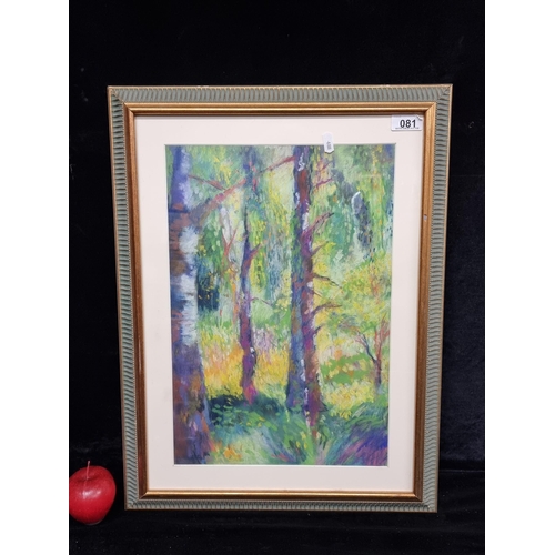 81 - A bold original pastel on paper artwork featuring an high saturated dapple lit forest scene with bea... 