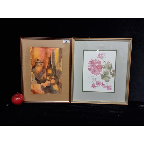 87 - Two original watercolour on paper paintings, one featuring a still life in sepia tones, the other sh... 