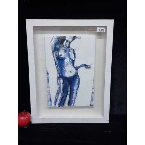 89 - A striking original mixed media on canvas painting featuring a nude study in cool tones, signed Kenn... 