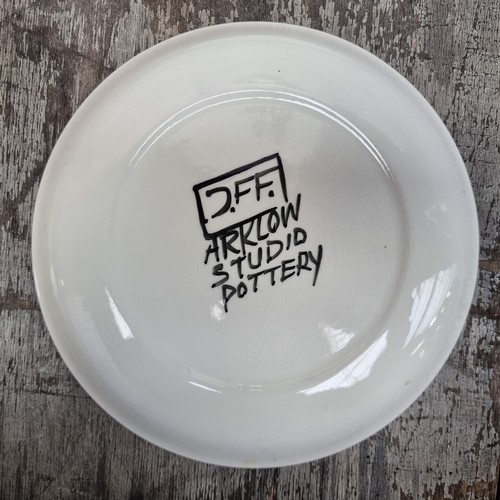 836 - A gorgeous John Ffrench Arklow Studio Pottery plate with a linear motif in a duck egg blue glaze, si... 