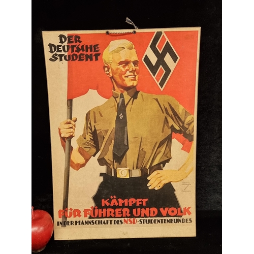 203 - A vintage print of a Der Deutsche Student German World War 2 propaganda poster. Mounted on cardboard... 