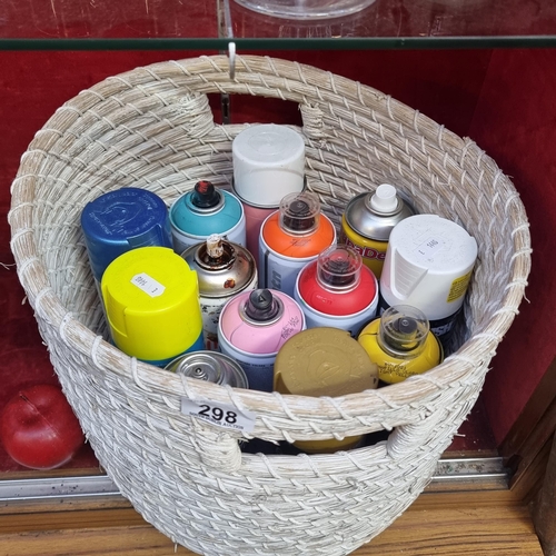 298 - A selection of thirteen partial spray paint cans. Including brands Rustoleum and Dirty Town. In shad... 