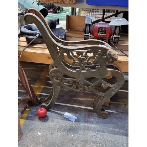 342 - A pair of fabulous Victorian very heavy, cast iron outdoor bench ends with beautiful scroll motif th... 