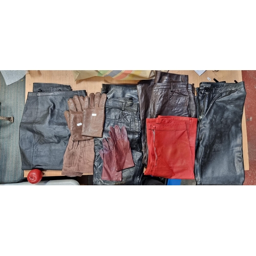 345 - A number of vintage genuine leather ladies items including Róisín Designs leather trousers (uk size ... 