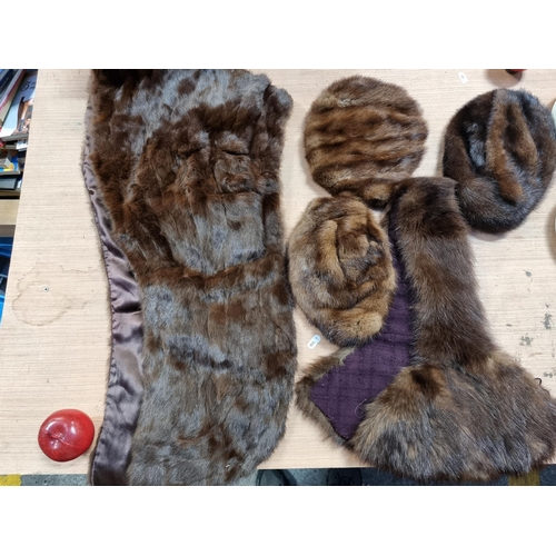 348 - 5 genuine mink fur items including two stoles and three pill  box hats.