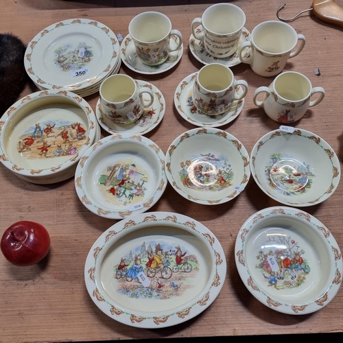 350 - Star Lot : 21 pieces of Royal Doulton ceramic ware in the Bunnykins pattern, beautifully illustrated... 