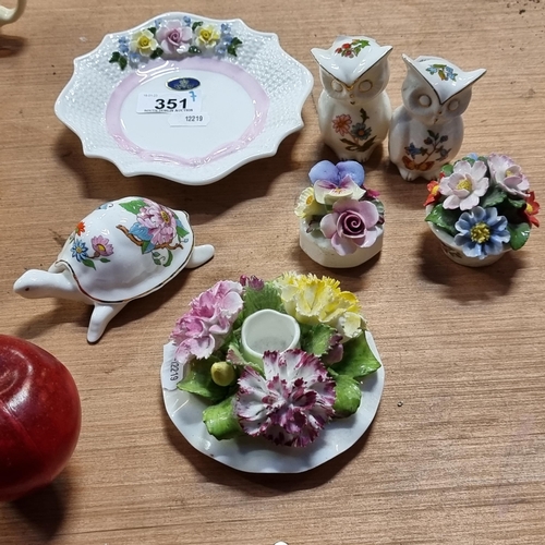 351 - Seven pieces of Aynsley porcelain including a charming tortoise lidded dish, decorative table flower... 