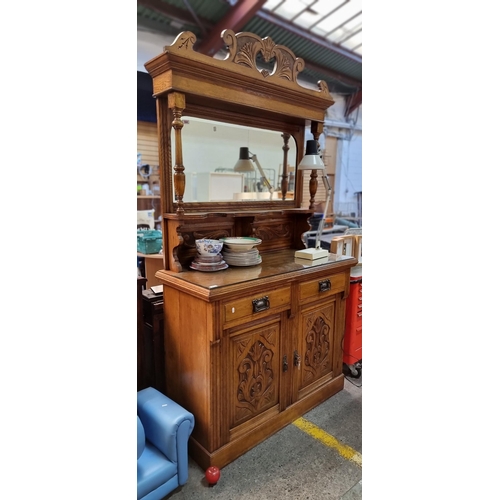 413 - Star lot : A fabulous Art Nouveau circa 1880s dresser with profuse carved ornament throughout, two c... 