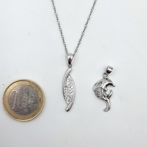 43 - A pretty sterling silver gem set pendant and chain. Length: 44cm. Together with a Dolphin figure gem... 