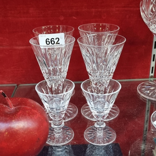 662 - A selection of six Waterford Crystal stemmed glasses (4 and 2) in the Maeve pattern. Consisting of f... 