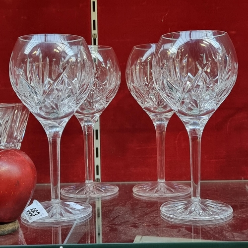 663 - A set of four large Waterford Crystal stemmed red wine glasses in the rare Eve pattern. Featuring in... 