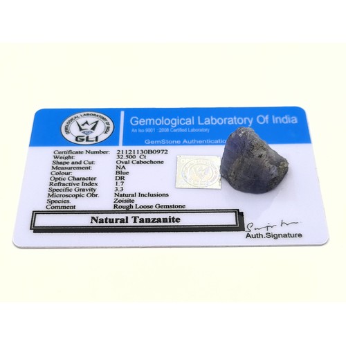 58 - A collection of three natural certified stones, consisting of a Natural Tanzanite of 32.50 carats. T... 