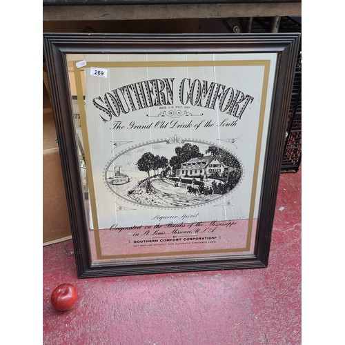 269 - A wonderful mirrored advertising sign for Southern Comfort, with finely detailed lettering and an ov... 