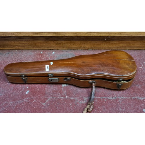 291 - A very handsome bentwood violin case. With olive green velvet lining. Containing a copper hunting ho... 