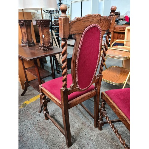 446 - A stunning pair of antique Jacobean style chairs. These gorgeous pieces boast exquisite barley twist... 