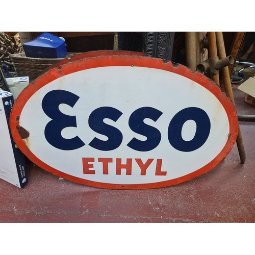 303 - Star lot : An original, enamelled advertising sign for ESSO Ethyl. A double-sided example with red b... 