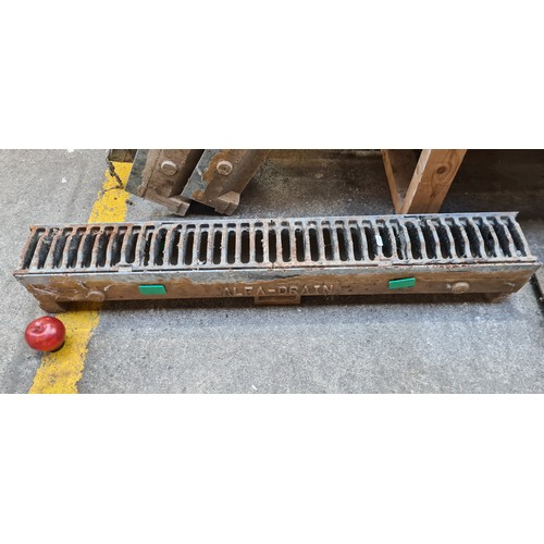 334 - A large crate of cast iron French drain grates along with six inground drains. 
MM: L50 x W13 cm eac... 