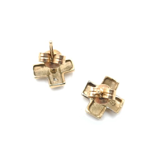 29 - A very pretty pair of  9 carat and diamond  gold cross figure earrings, featuring butterfly backs. T... 