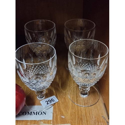 296 - Four large stemmed vintage Waterford Crystal glasses in the pattern Colleen. All in very good condit... 