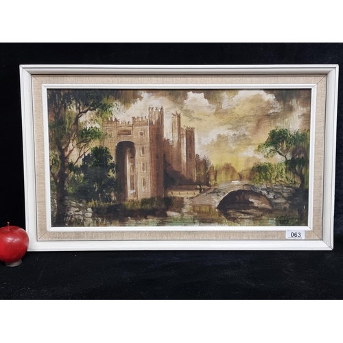 63 - A nicely sized original acrylic on canvas painting featuring a looming castle in an atmospheric fore... 