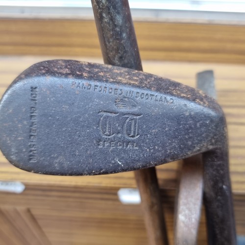 337 - Eleven antique hickory shafted golf clubs including irons, wedges and putters. Come with original pe... 