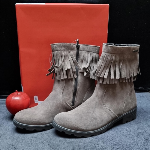 200 - A pair of Ricosta women's boots in a grey suede with fringed top. Brand new, never worn with tag sti... 