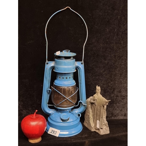 293 - Two items including a Metaloglobus storm lantern with a bright blue finish. Along with a great model... 