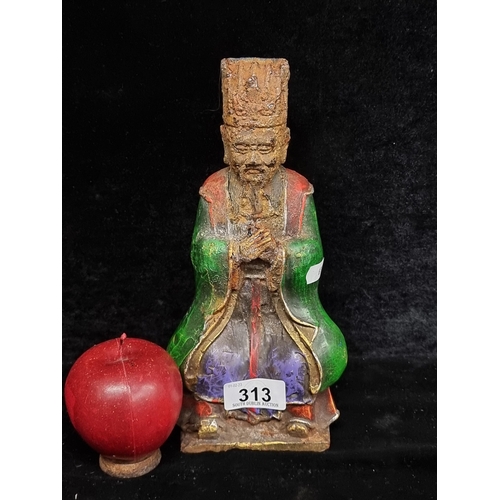 313 - Star Lot : A very early antique wonderful cast iron figure depicting a regal Chinese emperor. Hand p... 