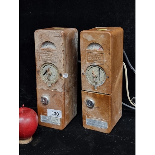 330 - A fantastic pair of vintage electricity Avon meters. With turn coin slot, gauge and original instruc... 