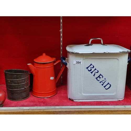 354 - Three vintage kitchenware items comprising of a lovely American made Bromwell's measuring sifter. Al... 