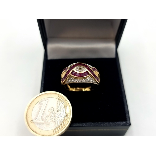 694 - Star lot : A beautiful 9 carat Gold Calibre cut Ruby and single cut Diamond  ring. Hallmarked Sheffi... 