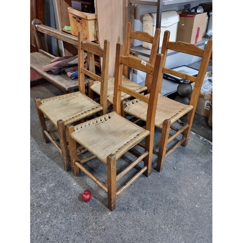 821 - Four Súgán vintage ladder back chairs. This style is traditional to Ireland and features a handmade ... 