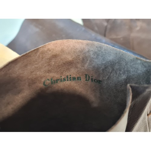 75 - A handsome pair of long Christian Dior genuine brown leather women's gloves, stamped to interior. Ve... 