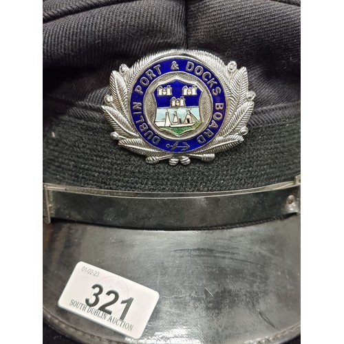 321 - A Dublin Port & Docks Board cap crafted from a thick canvas fabric. With leather inner band and enam... 