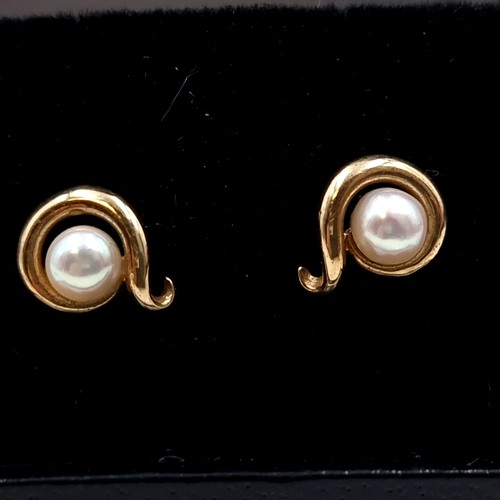 704 - A pair of 9 carat Gold Pearl stud earrings. Presented in a gift box.