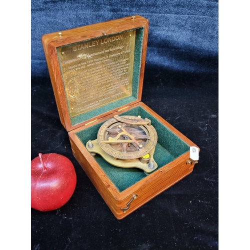 187 - A Stanley of London sundial compass. This is a handsome 17th century style compass in a cherrywood b... 