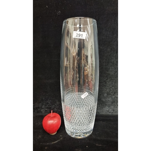 291 - A remarkably tall Waterford crystal vase by John Rocha with etched dedication to base. H 42 cm.