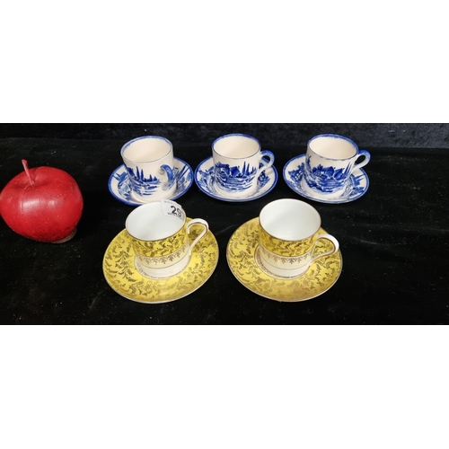 297 - 10 pieces of fine porcelain espresso cup and saucer including 6 pieces of Royal Doultan in blue and ... 