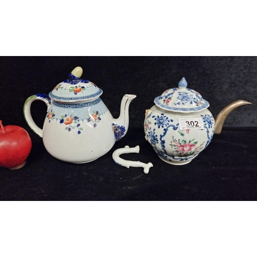 302 - Two vintage porcelain teapots including a Cornona Ware example and an unmarked example silver plated... 