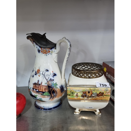 759 - A lovely pair of ceramic items including a Hanley & Sons rose vase in the 