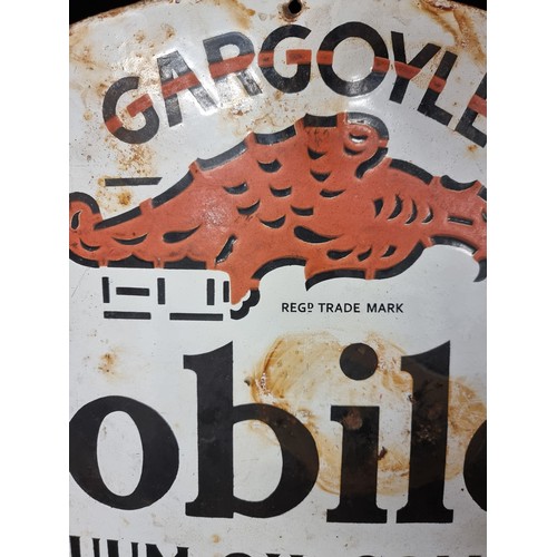 98 - A large heavy vintage metal enameled wall sign for Mobil Oil. With the Gargolyle logo, Mobiloil Vacu... 